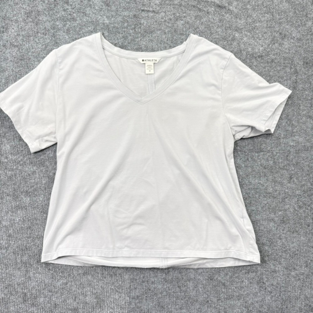 Athleta Supima Cotton V Neck Tee Women M White Short Sleeve Athleisure Basic Top